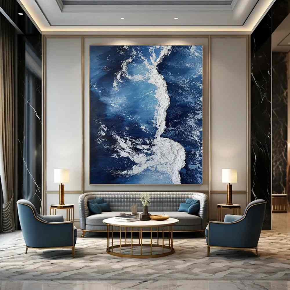 Oceanic Original Coastal Blue Abstract Canvas Artwork 8X5KI